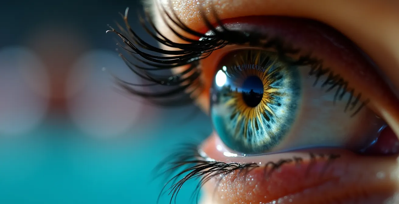 Macro photographie d'un œil de joueur de volley-ball en concentration extrême