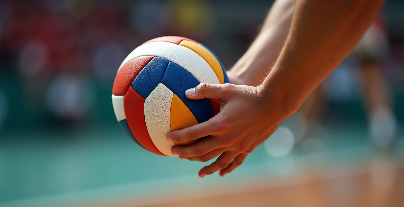 Gros plan sur un libéro en action défensive au volleyball