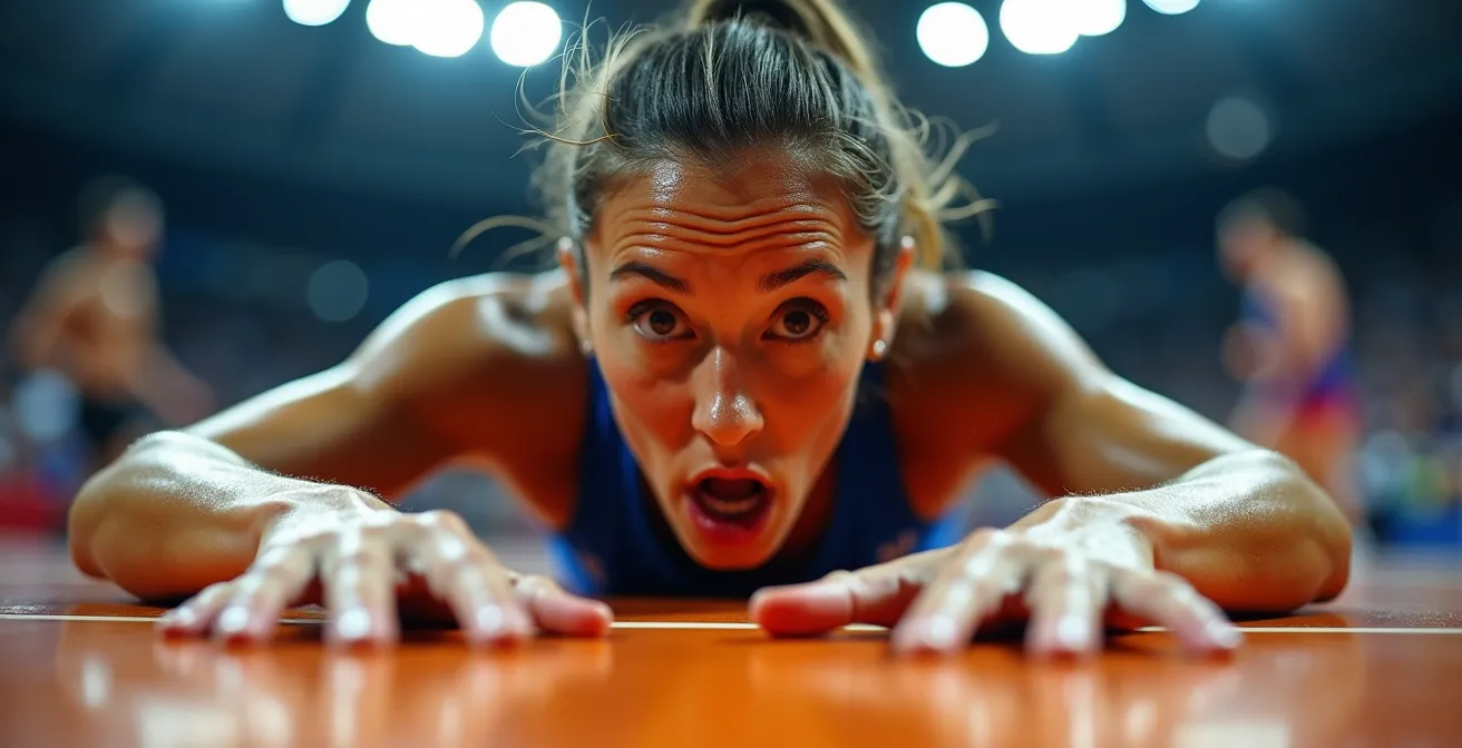 Libéro en position basse analysant la trajectoire du ballon