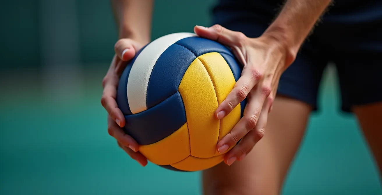Athlète de volleyball en phase de concentration avant un match dans un vestiaire