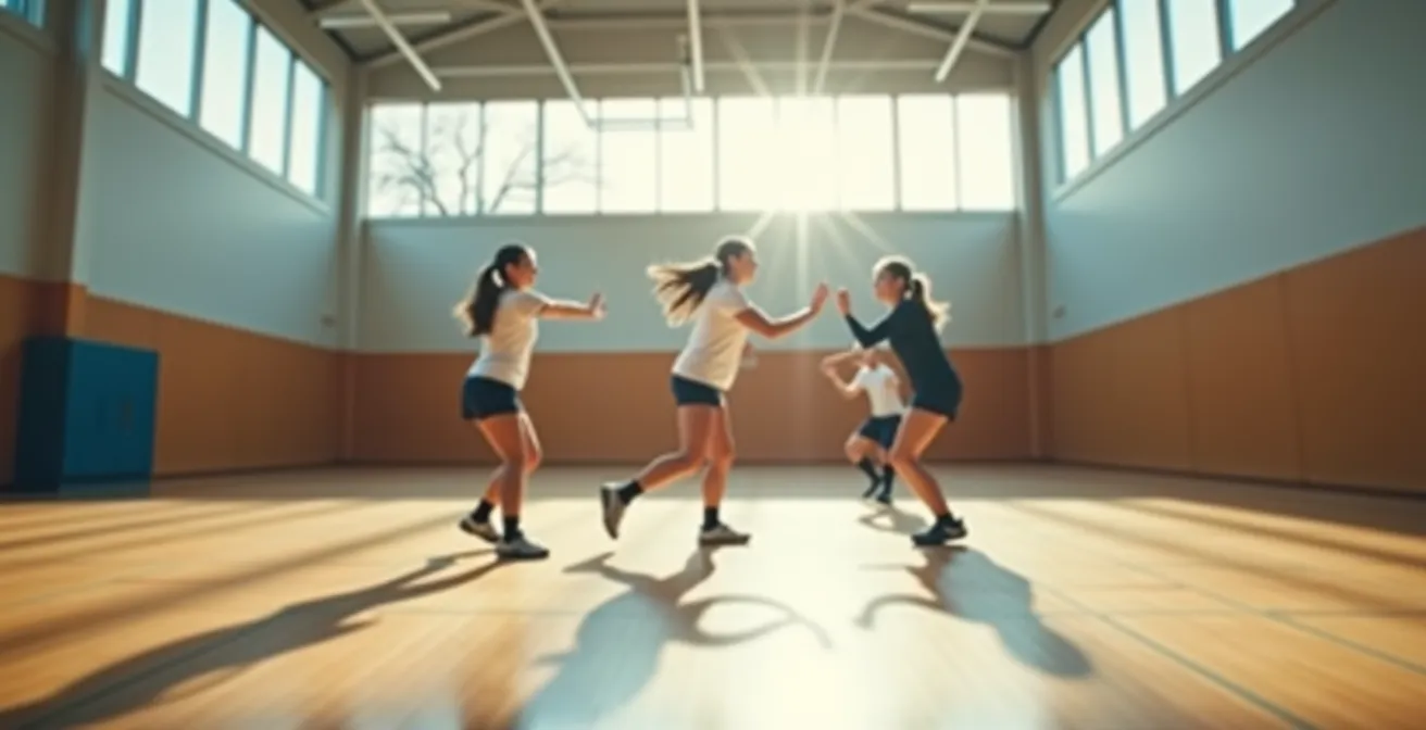 Séquence photographique montrant les phases du split-step en volleyball, du sautillement initial à la position de réception