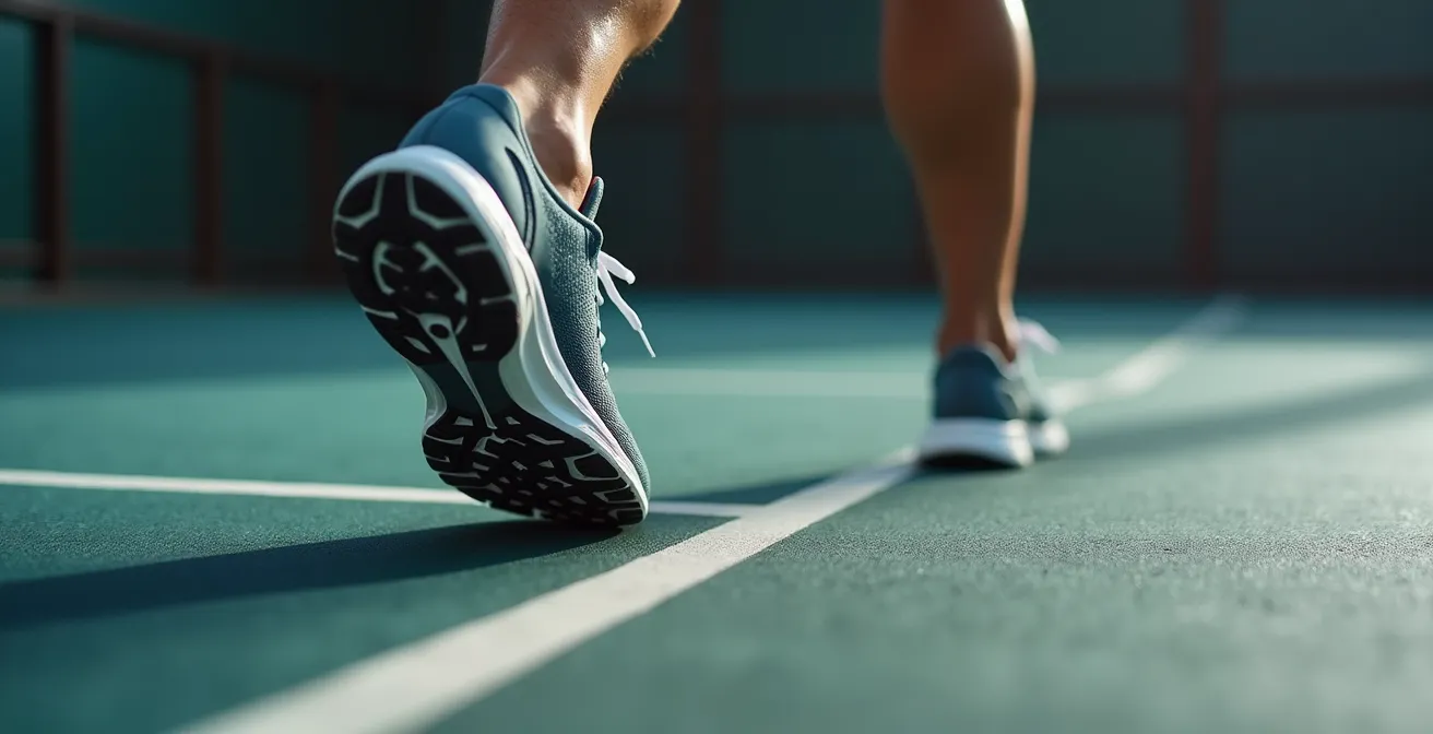 Démonstration de la technique d'atterrissage silencieux avec focus sur la position des pieds et la flexion progressive